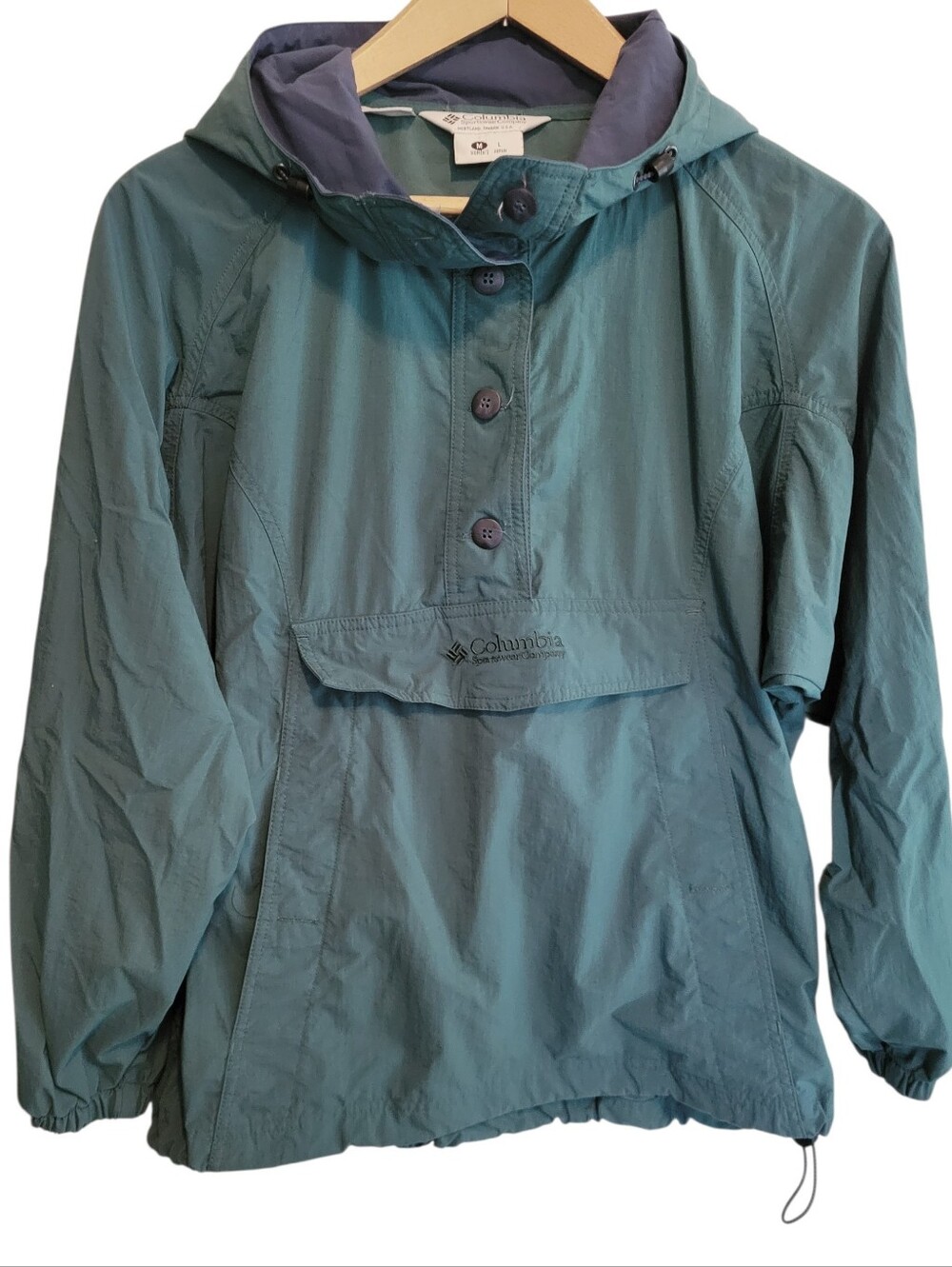 Vintage Columbia Hooded Anorak Jacket in muted teal Color block Women's Size L